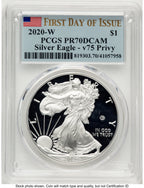 2020-W Proof Silver Eagle V75 Privy 1 oz FDI Flag PCGS PR70