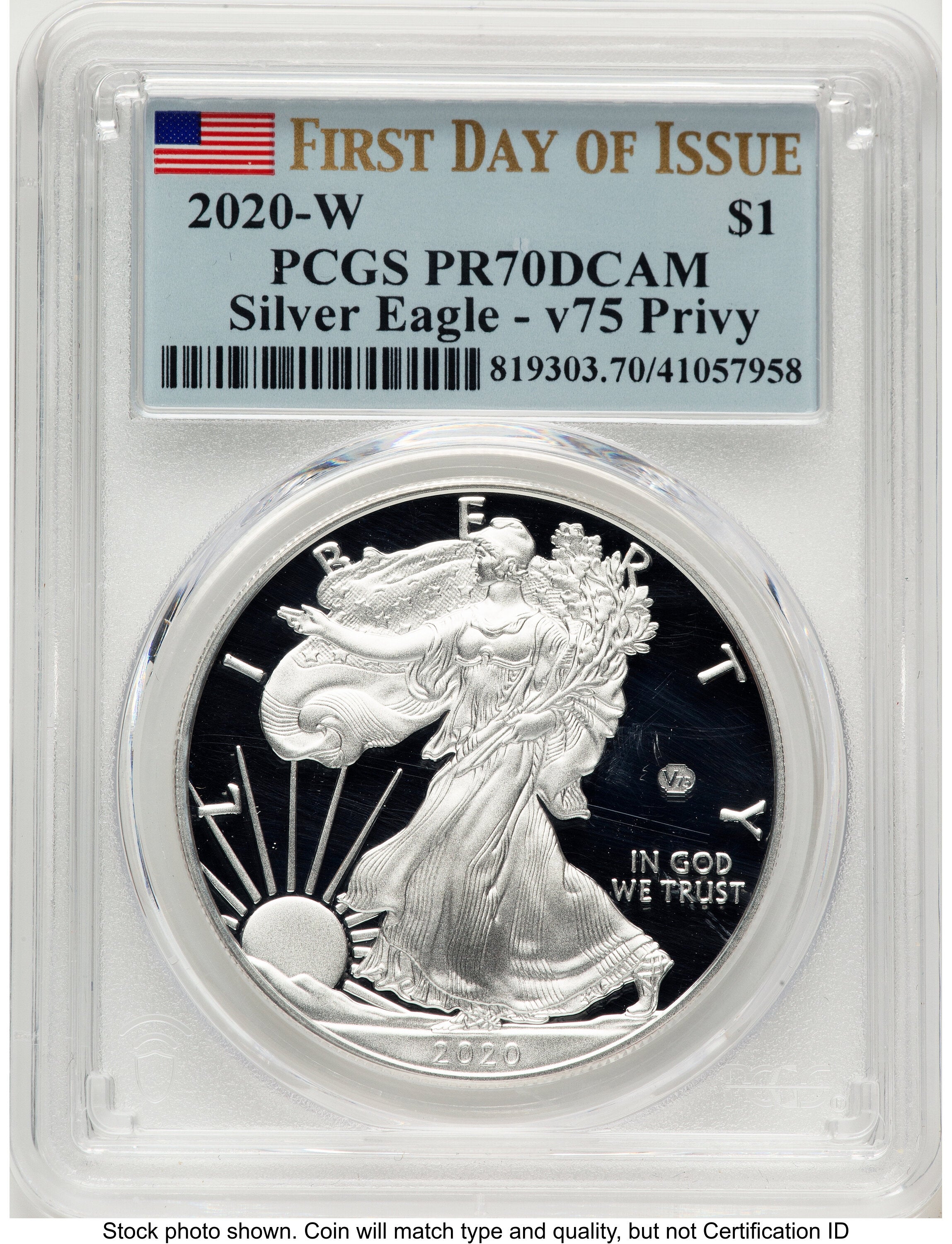 2020-W Proof Silver Eagle V75 Privy 1 oz FDI Flag PCGS PR70