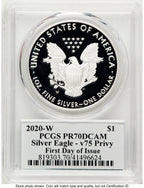 2020-W Proof Silver Eagle V75 Privy 1 oz FDI V75 Label PCGS PR70