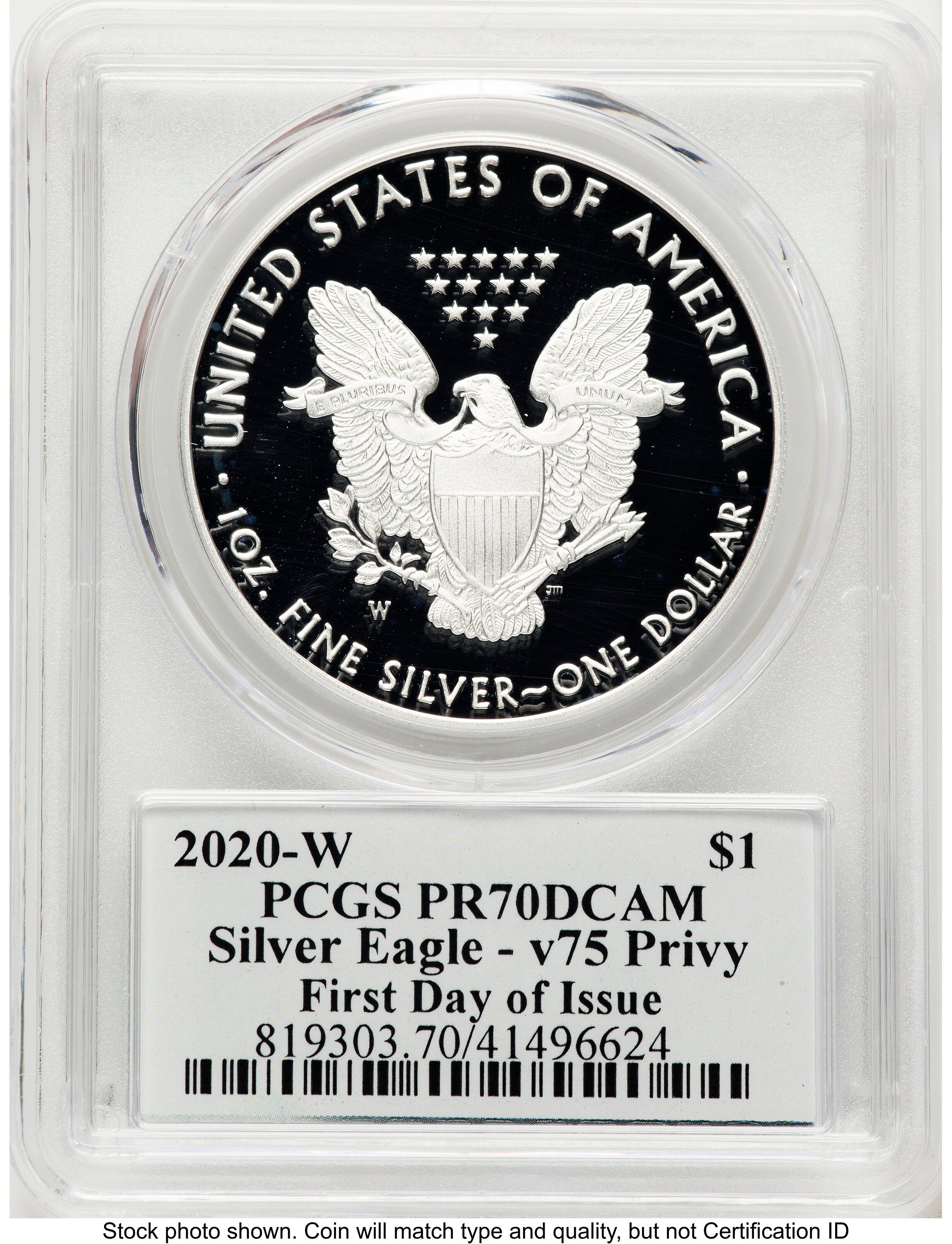 2020-W Proof Silver Eagle V75 Privy 1 oz FDI V75 Label PCGS PR70