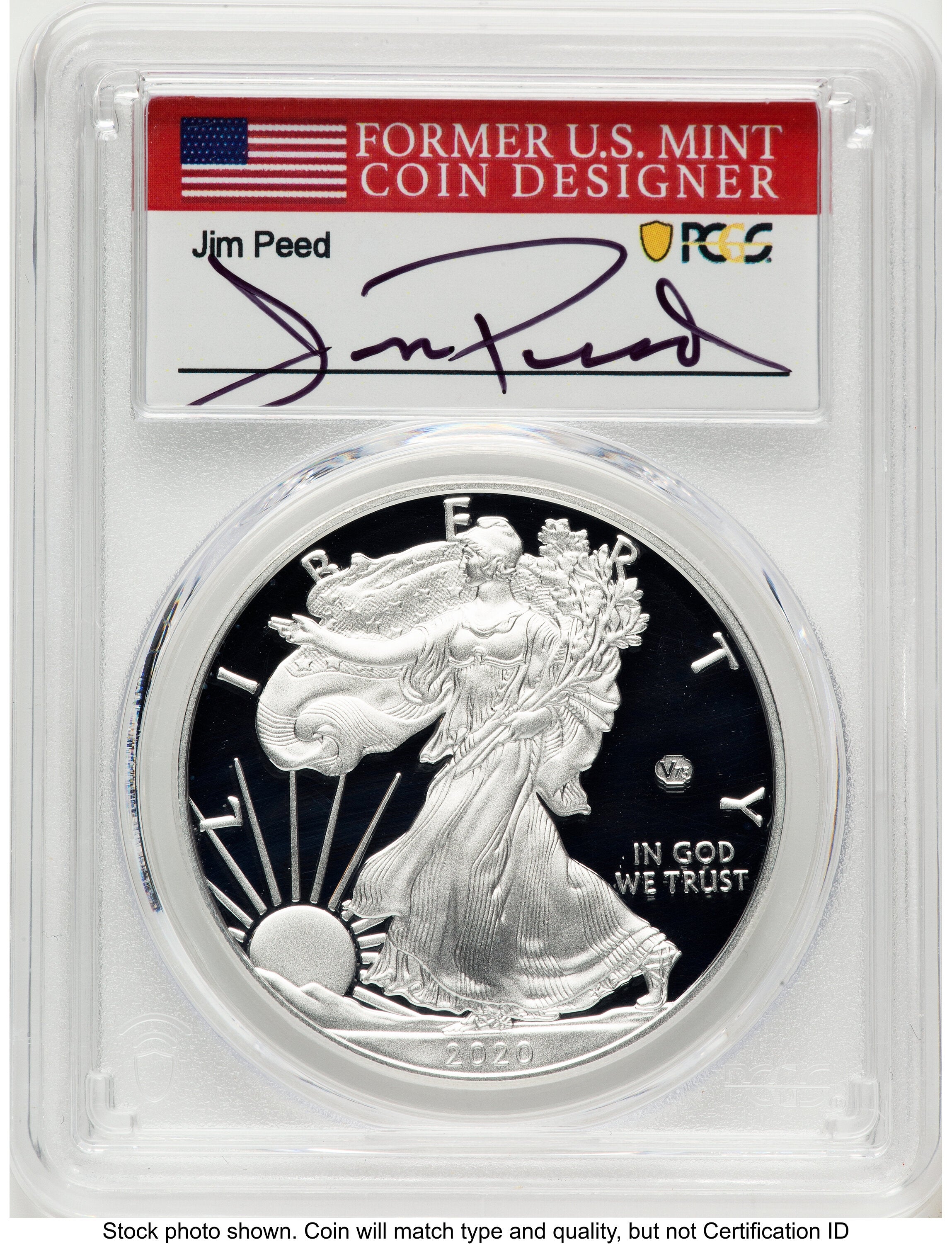 2020-W Proof Silver Eagle V75 Privy 1 oz FDI Jim Peed PCGS PR70