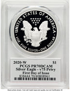 2020-W Proof Silver Eagle V75 Privy 1 oz FDI Jim Peed PCGS PR70