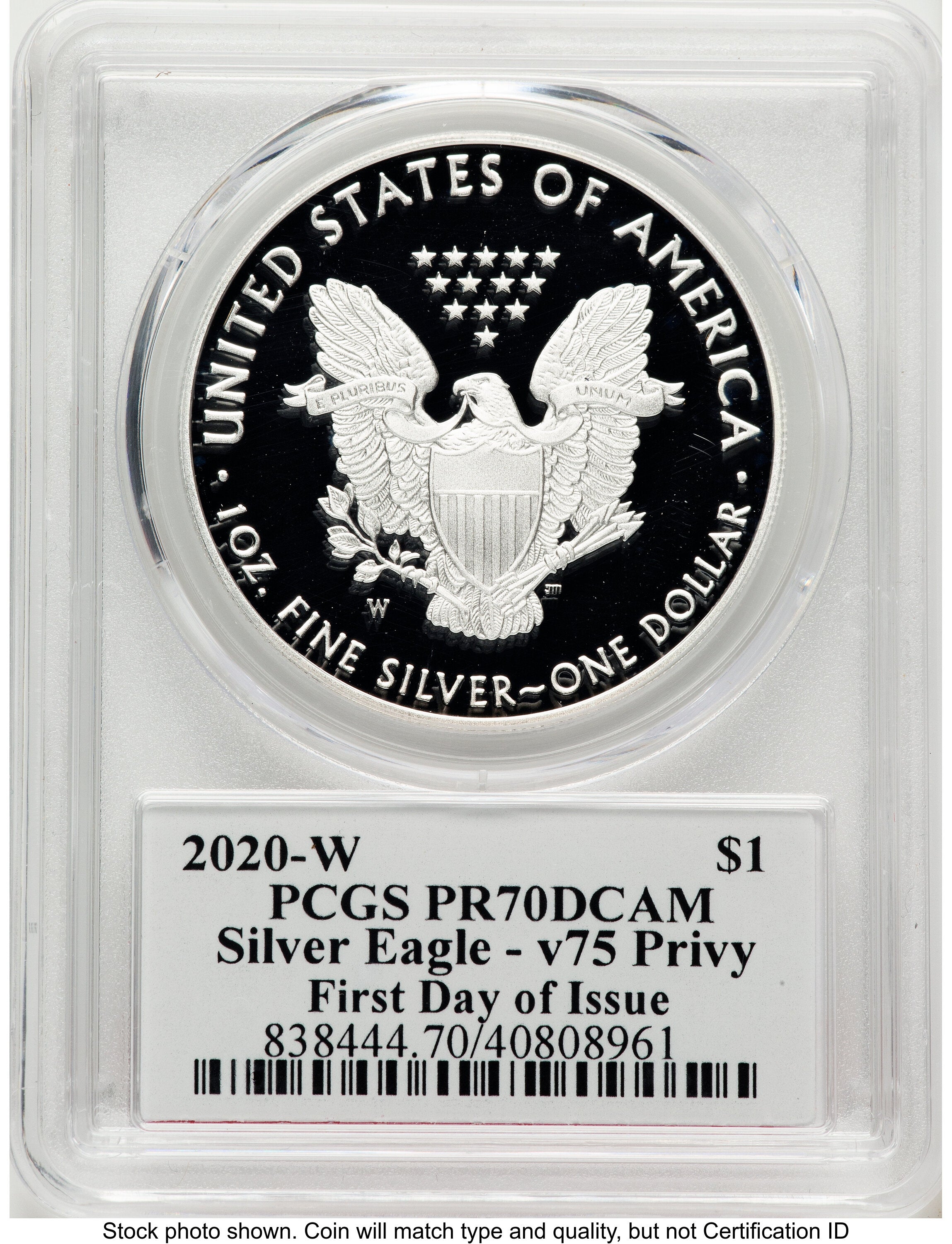 2020-W Proof Silver Eagle V75 Privy 1 oz FDI Jim Peed PCGS PR70