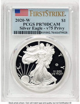 2020-W Proof Silver Eagle V75 Privy 1 oz FS Flag PCGS PR70