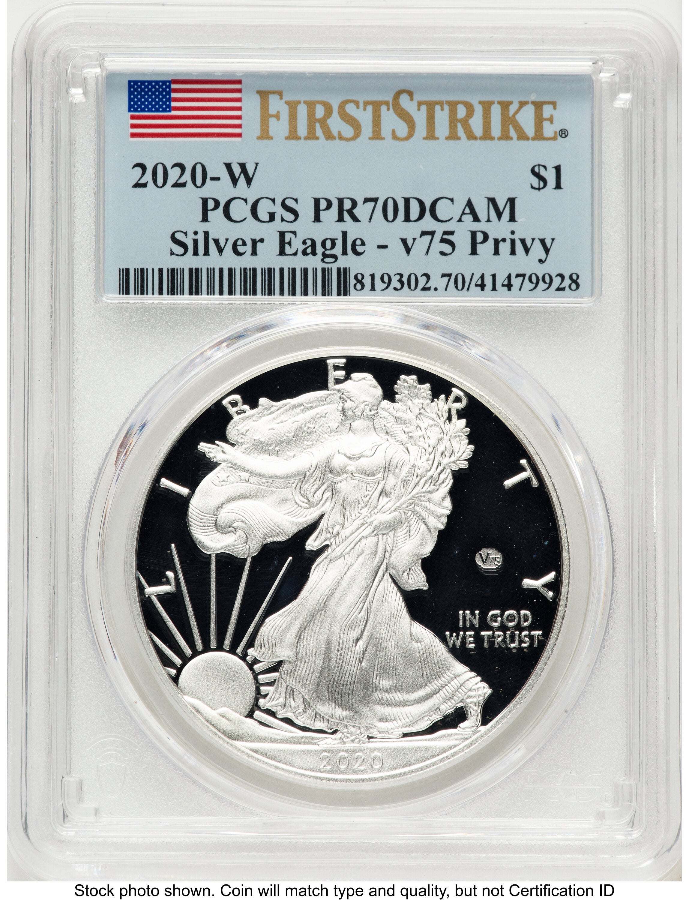 2020-W Proof Silver Eagle V75 Privy 1 oz FS Flag PCGS PR70