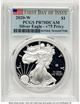 2020-W Proof Silver Eagle V75 Privy 1 oz FDI Flag PCGS PR70