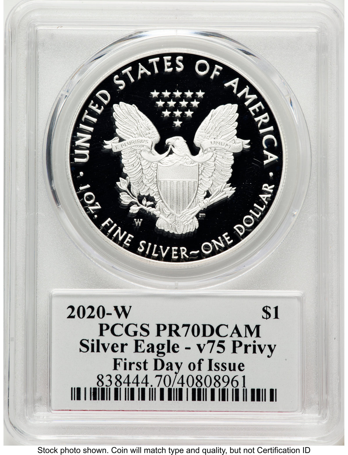 2020-W Proof Silver Eagle V75 Privy 1 oz FDI Jim Peed PCGS PR70