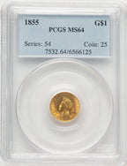 1855 G$1 Type Two Gold Dollar PCGS MS64