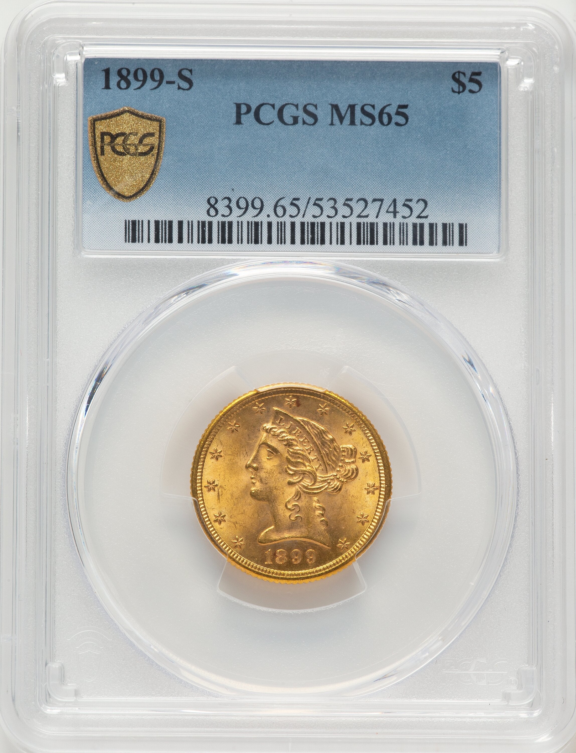 1899-S $5 Blue Gradient Liberty Half Eagle PCGS MS65