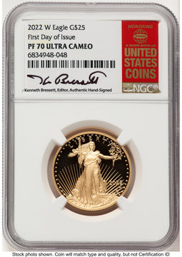 2022-W Proof Gold Eagle 1/2 oz FDI Kenneth Bressett Red Book NGC PF70