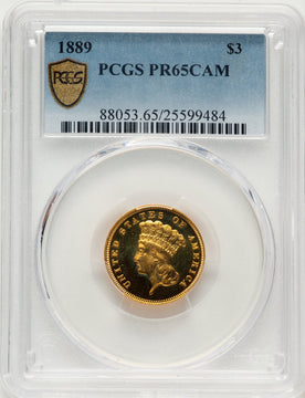 1889 $3 CA Proof Three Dollar Gold Pieces PCGS PR65