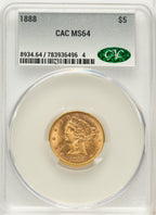 1888 $5 Liberty Half Eagle CACG MS64