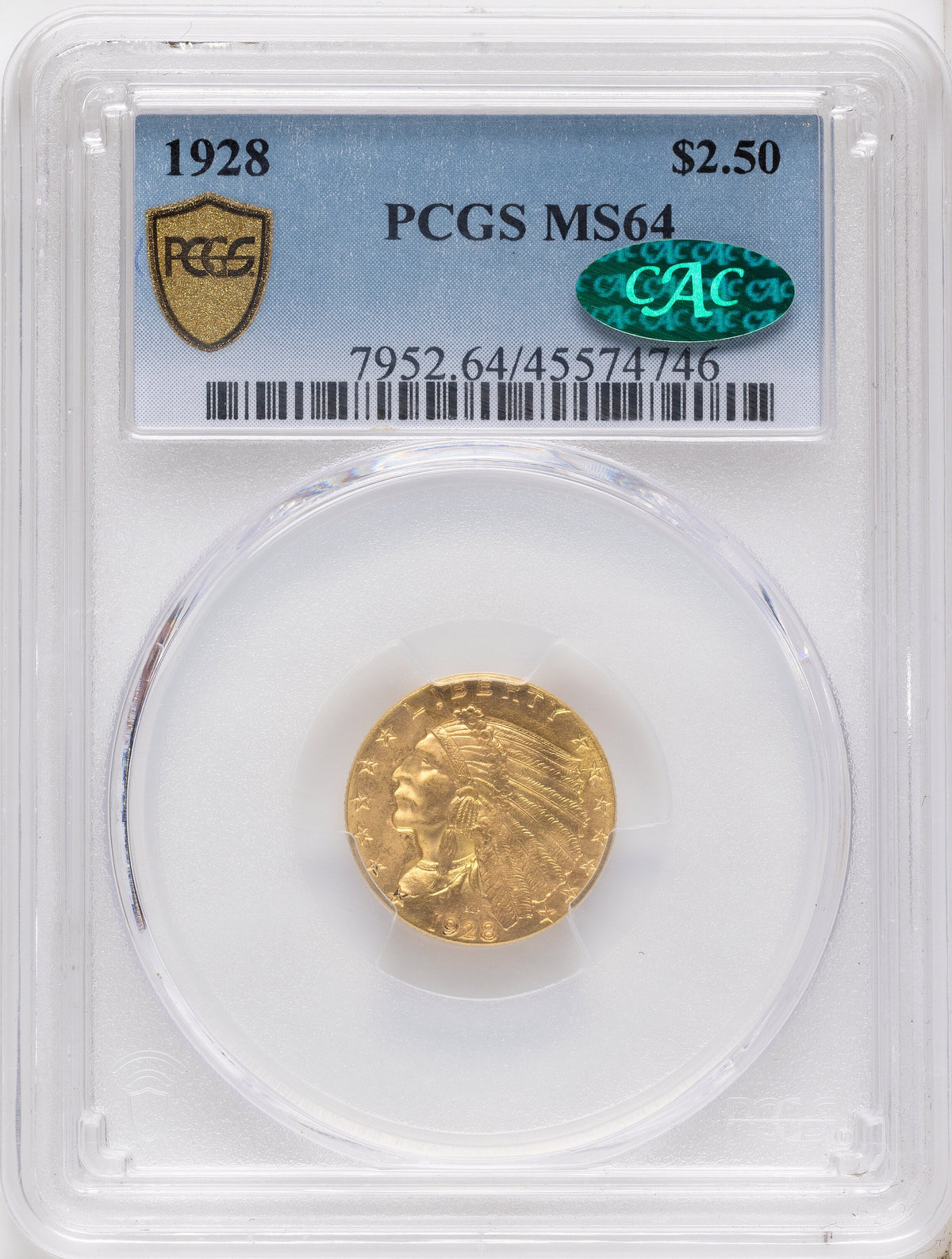 1928 $2.50 CAC Indian Quarter Eagle PCGS MS64
