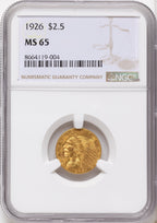1926 $2.50 Indian Quarter Eagle NGC MS65