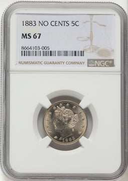 1883 5C NO CENTS Liberty Nickel NGC MS67
