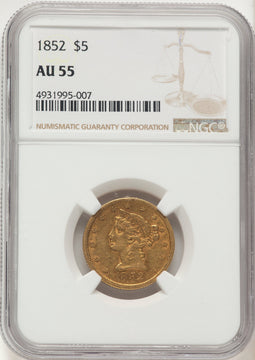 1852 $5 Liberty Half Eagle NGC AU55