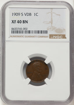 1909-S 1C VDB BN Lincoln Cent NGC XF40