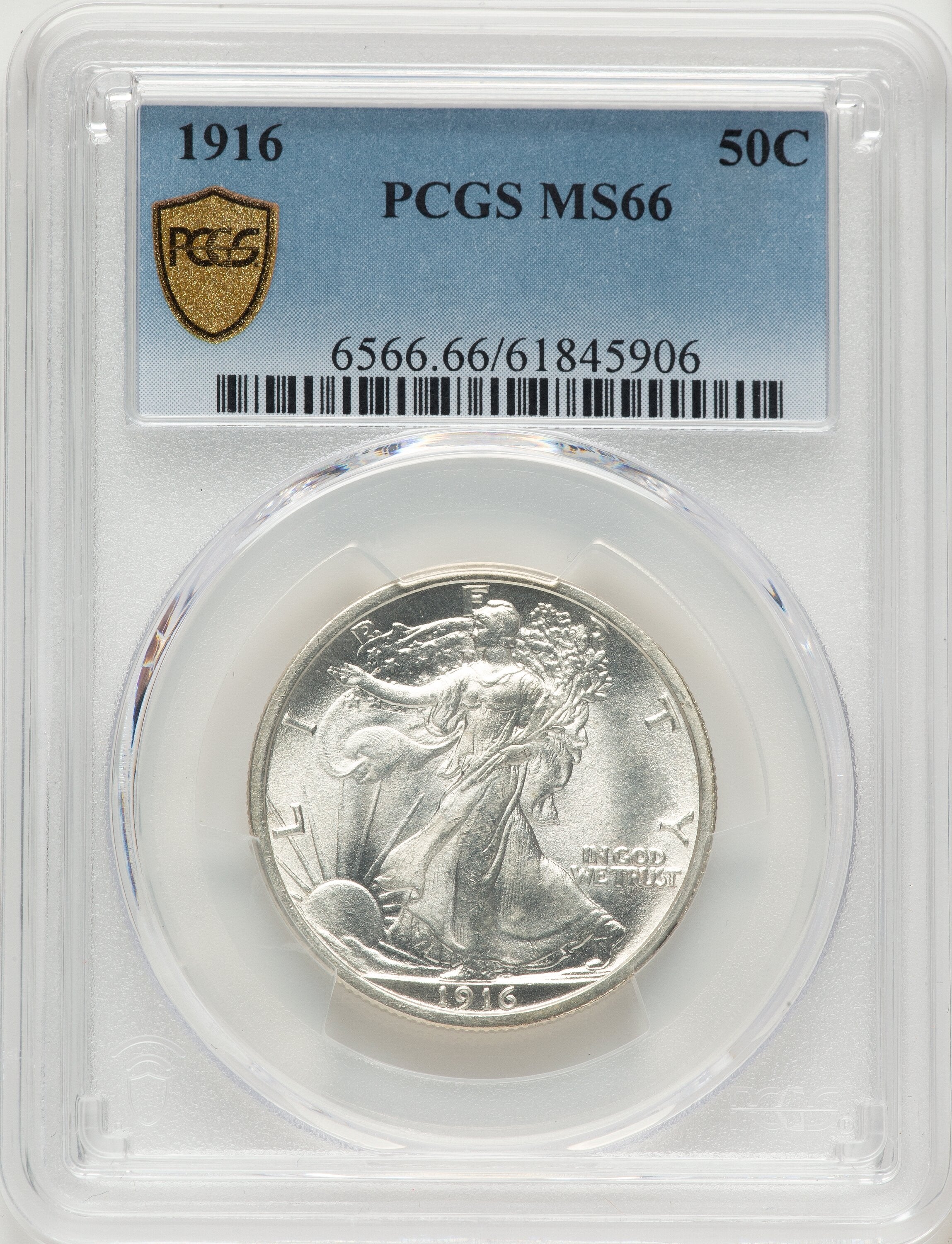 1916 50C Walking Liberty Half Dollar PCGS MS66