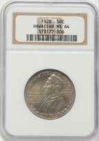 1928 50C Hawaiian Commemorative Silver NGC MS64