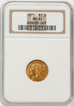 1911 $2.50 Indian Quarter Eagle NGC MS63