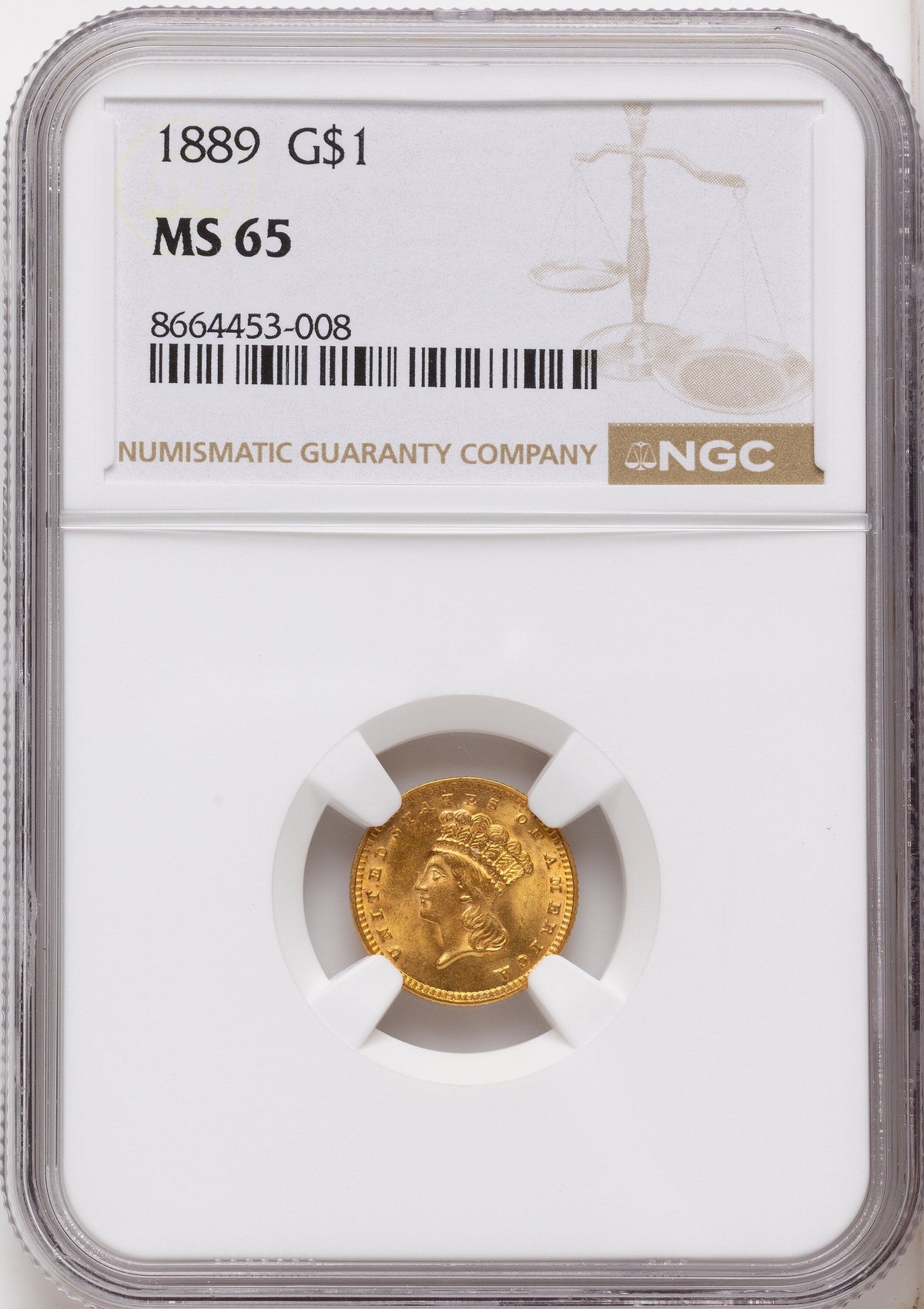 1889 G$1 Gold Dollar NGC MS65