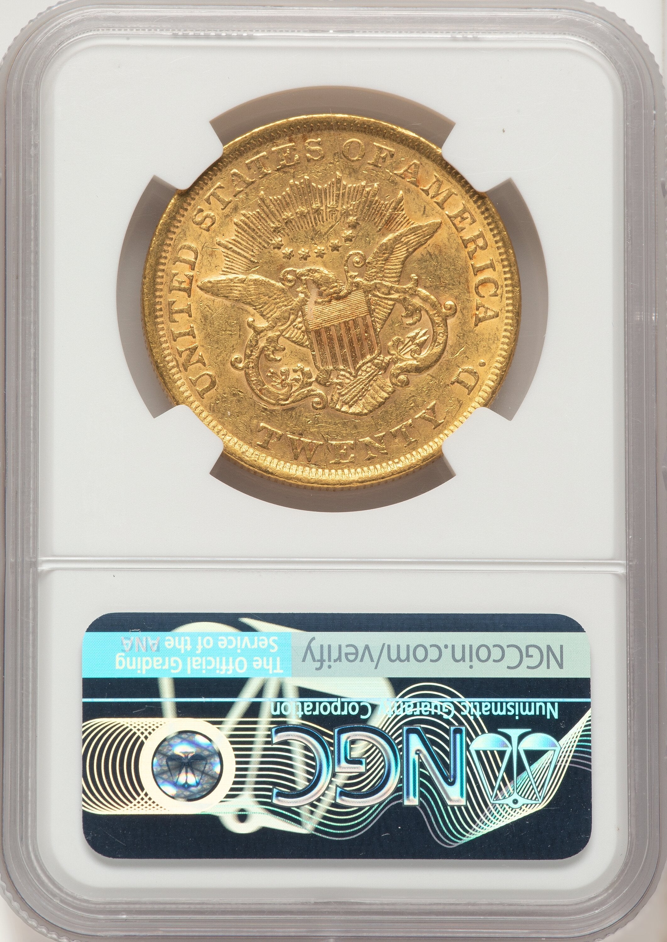 1852 $20 Brown Label Liberty Double Eagle NGC AU55