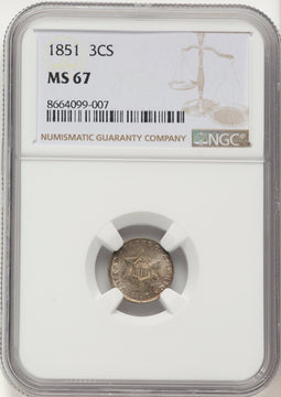 1851 3CS Three Cent Silver NGC MS67