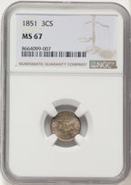 1851 3CS Three Cent Silver NGC MS67
