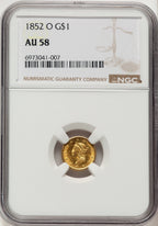 1852-O G$1 Gold Dollar NGC AU58