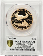 2020-W Proof Gold Eagle V75 Privy One of 1945 Struck 1 oz V75 Label PCGS PR70
