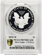 2020-W Proof Silver Eagle V75 Privy 1 oz V75 Label PCGS PR70