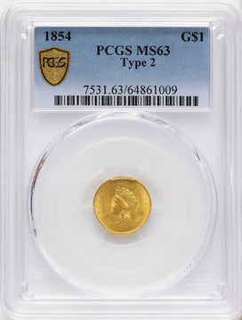 1854 G$1 Type Two Gold Dollar PCGS MS63