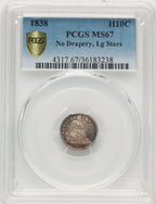 1838 H10C NO DRAPERY Seated Half Dime PCGS MS67