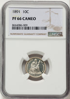 1891 10C CA Proof Seated Dime NGC PR66