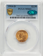 1914-D $2.50 CAC Indian Quarter Eagle PCGS MS63