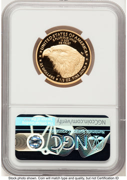 2021-W Type 2 Proof Gold Eagle 1/2 oz FR Eagle 35th Anniversary Label NGC PF70
