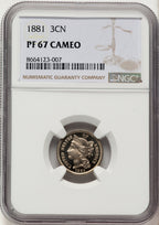 1881 3CN CA Proof Three Cent Nickel NGC PR67