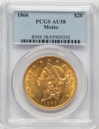 1866 $20 Liberty Double Eagle PCGS AU58