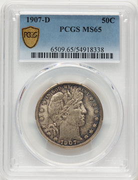 1907-D 50C Barber Half Dollar PCGS MS65