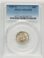 1929-S 10C FB Mercury Dime PCGS MS66
