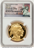 2015-W Proof Gold Buffalo 1 oz 1.00 oz FDI Statue of Liberty Label NGC PF70