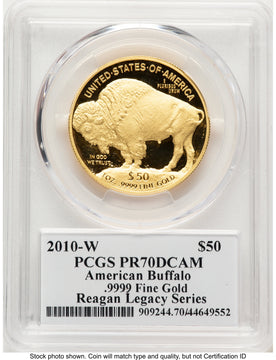 2010-W Proof Gold Buffalo 1 oz Reagan Legacy Series Michael Reagan Picture PCGS PR70