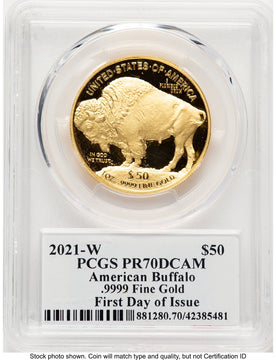2021-W Proof Gold Buffalo 1 oz FDI Reagan Legacy Series Michael Reagan Picture PCGS PR70