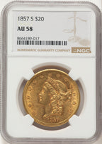 1857-S $20 Liberty Double Eagle NGC AU58