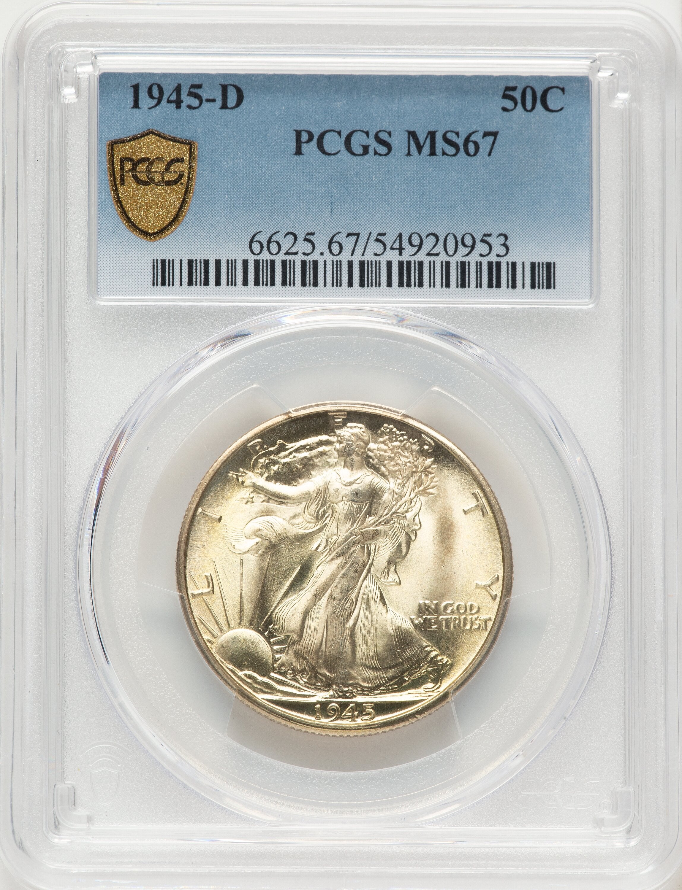 1945-D 50C Walking Liberty Half Dollar PCGS MS67