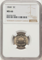 1868 5C Shield Nickel NGC MS66