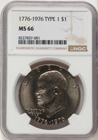 1976 $1 T1 Eisenhower Dollar NGC MS66