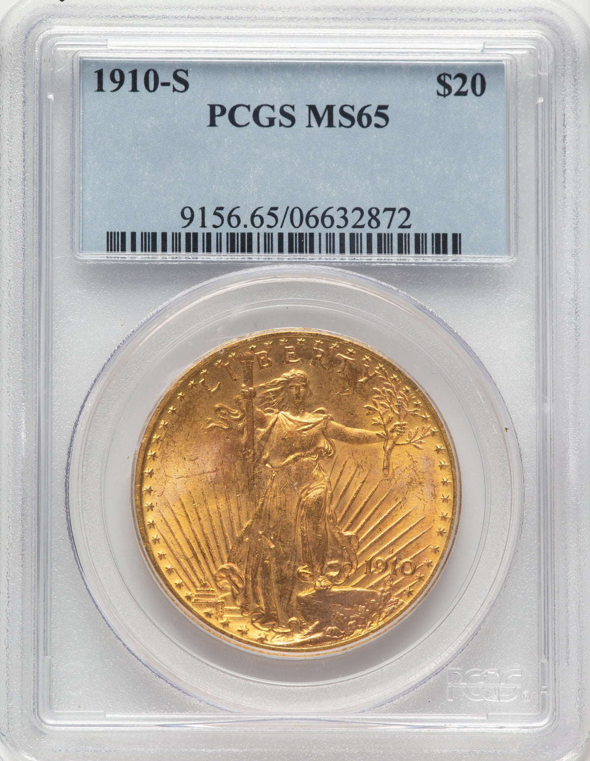1910-S $20 Blue Label Saint-Gaudens Double Eagle PCGS MS65