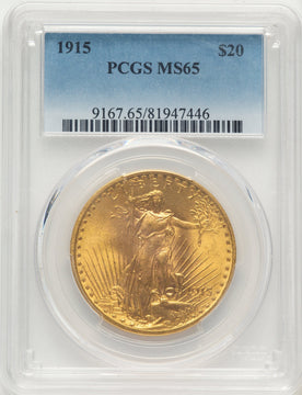 1915 $20 Blue Gradient Saint-Gaudens Double Eagle PCGS MS65