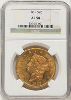 1863 $20 Liberty Double Eagle NGC AU58